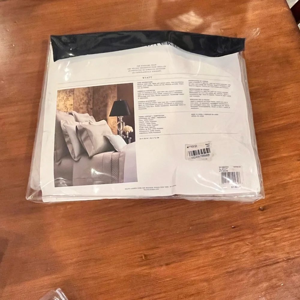 Ralph Lauren Wyatt Vintage Silver Standard Pillow Sham new open package quilted